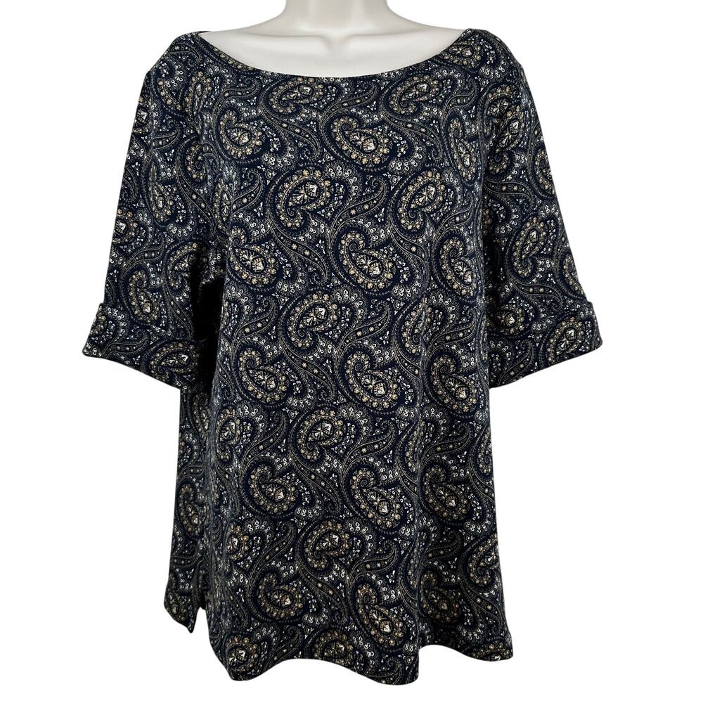 Lauren Ralph Lauren Paisley Cotton Blend Top Shirt Lauren Navy Multi XXL Classic - Picture 4 of 16